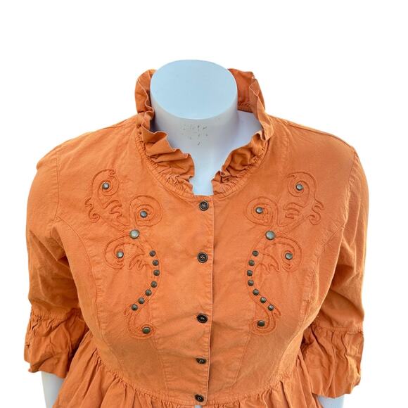 G Designs Natural Fashions Womens Boho Studded Jacket Size 1X Ruffle Orange Fall - Picture 4 of 14